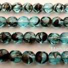 25 6mm Czech Firepolish Beads -- Teal Tortoise