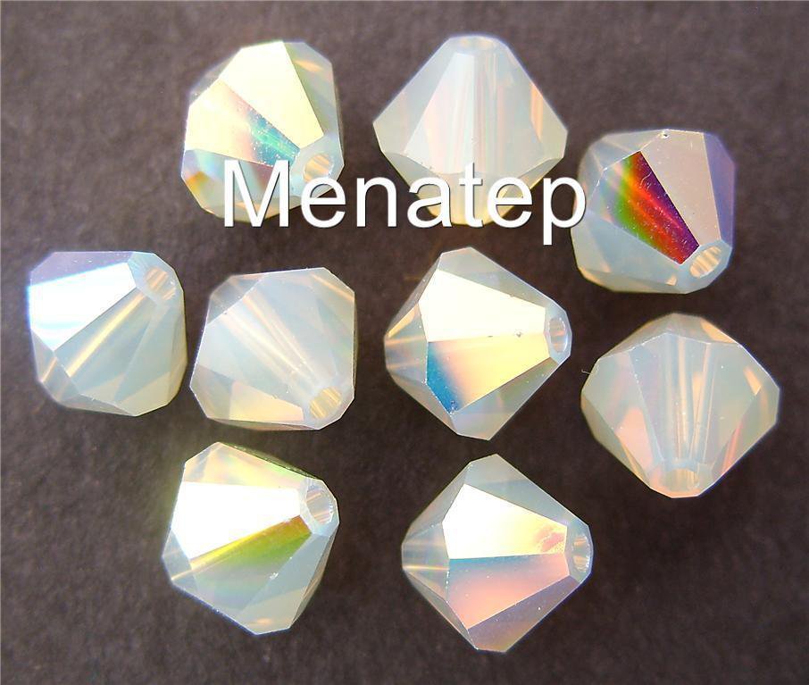5 6 mm Swarovski 5301 Bicones - Light Grey Opal AB(Please Read Item Description)