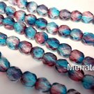 25 6mm Czech Glass Firepolish Beads: Dual Coated - Aqua/Fuchsia