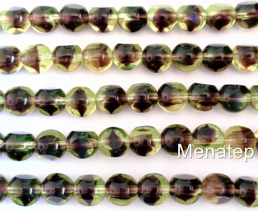 25 8 mm German Style Triangle Beads: Olivine - Amethyst