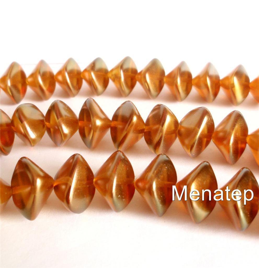 6(Six)  11x15mm Wonky Oval Beads: Pearl Coated - Patina