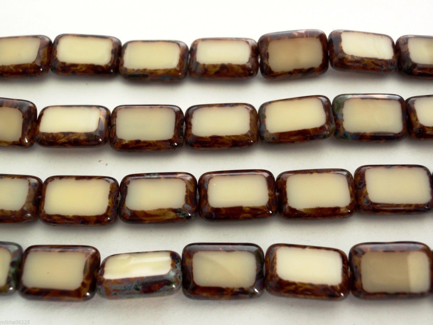 10 12 x 8mm Polished Rectangles: Opaque Light Beige - Picasso