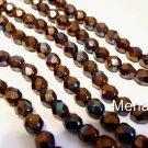 25 6mm Czech Glass Firepolish Beads: Bronze Luster - Opaque Red