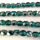 50 4mm Czech Glass Firepolish Beads: Viridian - Celsian