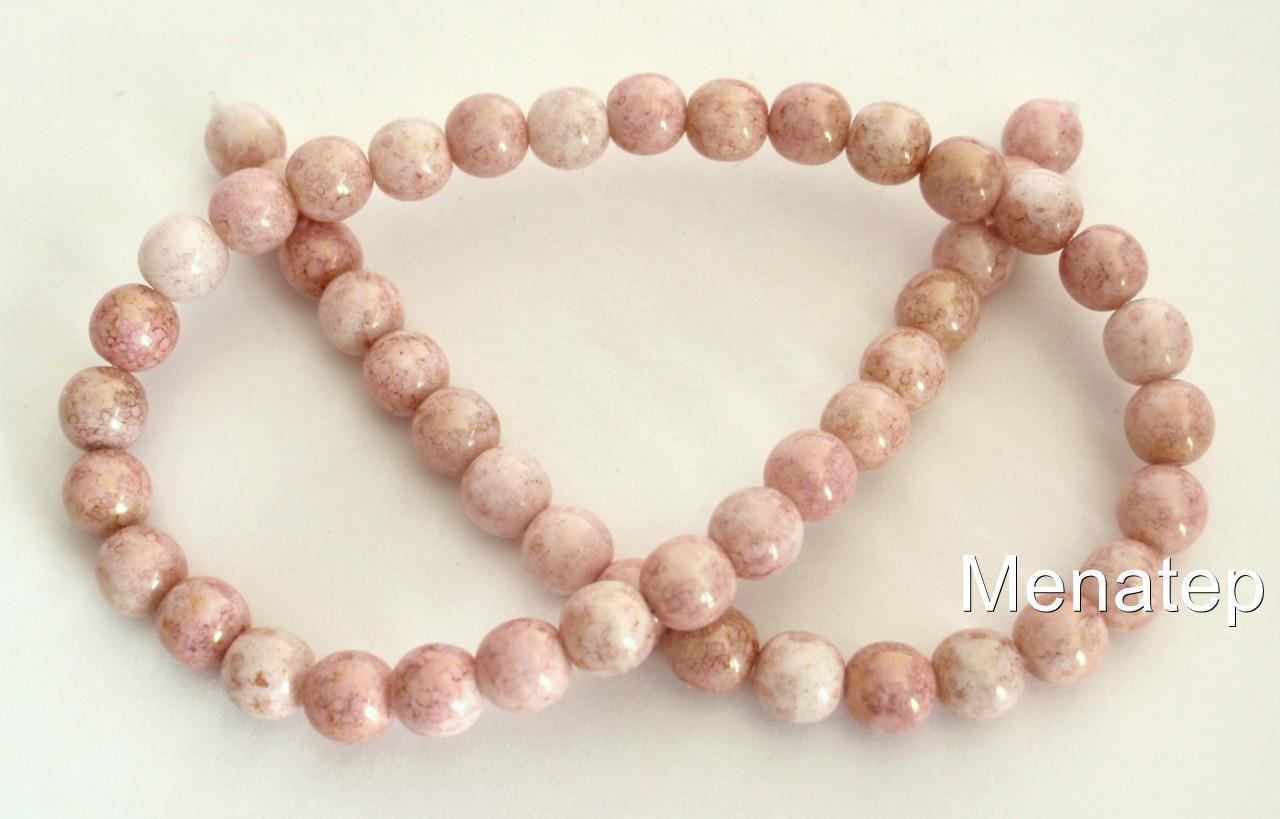 50 6mm Czech Round Beads: Luster - Opaque Topaz/Pink