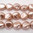 12  11 x 9 mm Czech Glass Nugget Beads: Pearl Coated - Vintage Rose