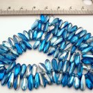 50 3x11mm Czech Glass Dagger Beads: Coated - Capri/Silver