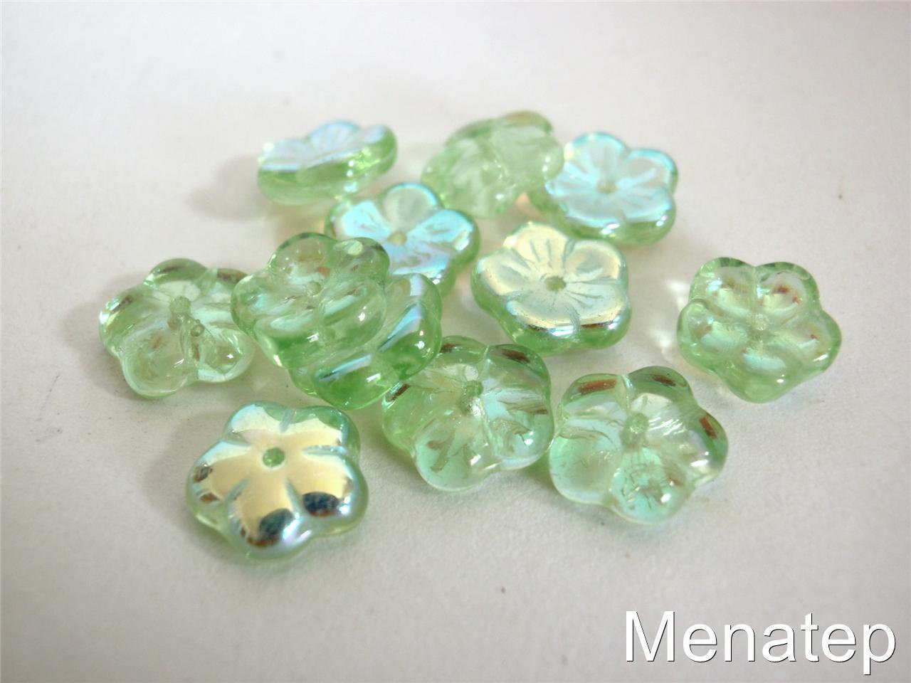 25 8x3mm Flat Flower Beads: Peridot AB