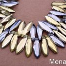 25 5 x 16mm Czech Glass Dagger Beads: Yellow Gold/Silver