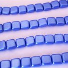 25 6x6x3mm CzechMates Two Hole Tile Beads: Pearl Coat - Baby Blue