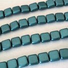 25 6x6x3mm CzechMates Two Hole Tile Beads: Pearl Coat - Teal