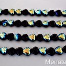 50 6x6 mm Czech Glass Heart Beads: Jet AB