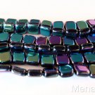 25 6 x 6 x 3 mm CzechMates Two Hole Tile Beads: Jet AB 2X(Double Sided AB)