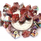 25 5 x 8 mm Trumpet Flower Glass Beads: Vitrail - Red/White