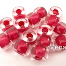 25 5 x 9mm Czech Glass Roller Beads: Crystal - Hot Pink Lined
