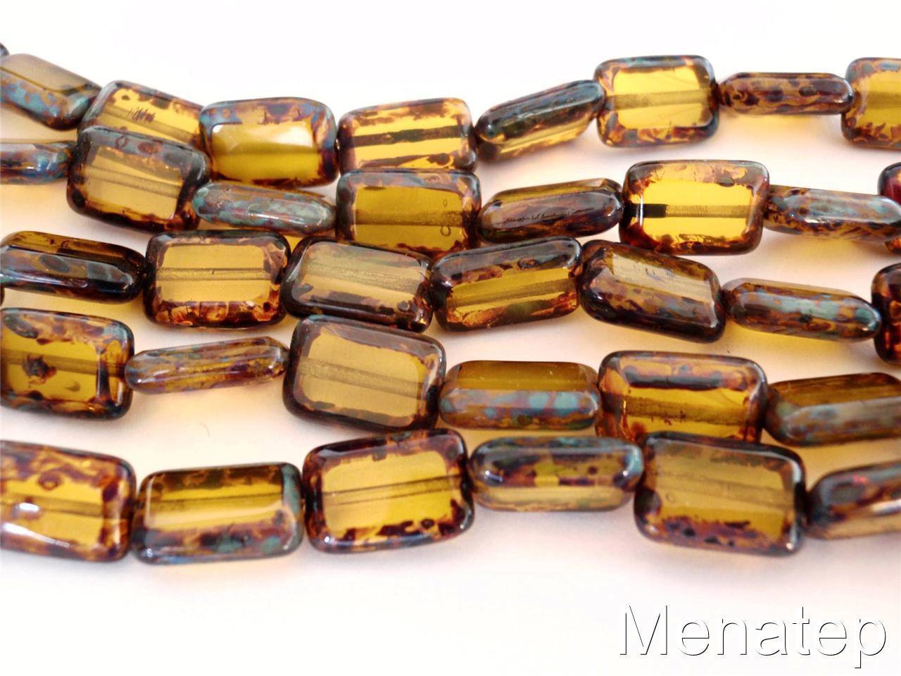 10 12 x 8mm Polished Rectangle Beads: Fire Opal - Picasso