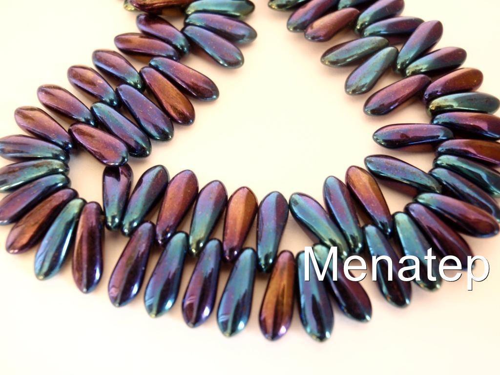 25 5x16mm Czech Glass Daggers: Iris - Blue