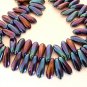 25 5x16mm Czech Glass Daggers: Iris - Blue
