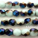 25 6mm Czech Glass Firepolish Beads: Opaque Pale Turquoise - Blue Iris