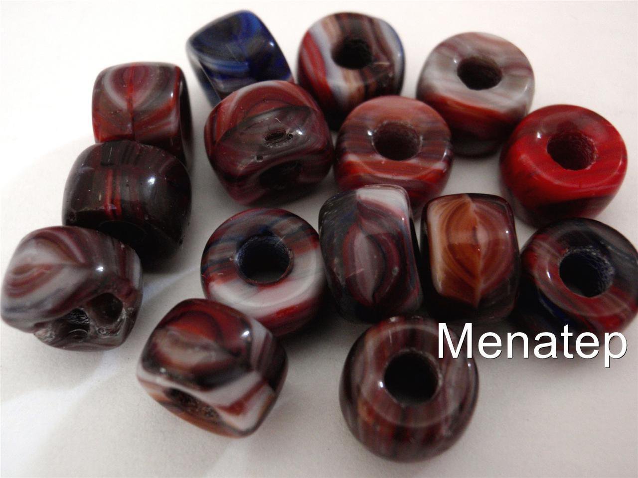 25 5 x 9mm Czech Glass Roller/Crow Beads: Red Marble