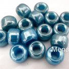 12 5 x 9mm Czech Glass Roller/Crow Beads: Aqua - Luster