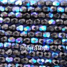 25 6mm Czech Glass Firepolish Beads: Jet AB