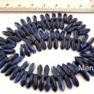 50 3x10mm Czech Glass Dagger Beads: Blue With Black Swirl