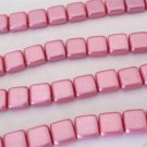 25 6x6x3mm CzechMates Two Hole Tile Beads: Pearl Coat - Flamingo