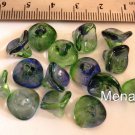 12 10x12mm Czech Glass Three Petal Flower Beads: Blueberry/Green Tea