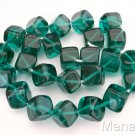 25 8mm Czech Glass Diagonal Hole Cube Beads: Emerald