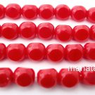 25 6 mm Czech Glass Firepolish Antique Style Triangles: Opaque Red