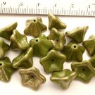 12 13mm Trumpet Flower Beads: Opaque Olive-Marbled Gold