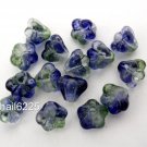 50 6mm Czech Glass Baby Bell Flower Beads: Dual coated - Blueberry/Green Tea