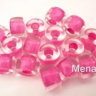 25 5 x 9mm Czech Glass Roller Beads: Crystal - Pink Lined