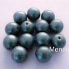 10 10mm Czech Glass Round Beads: Metallic Suede - Light Green