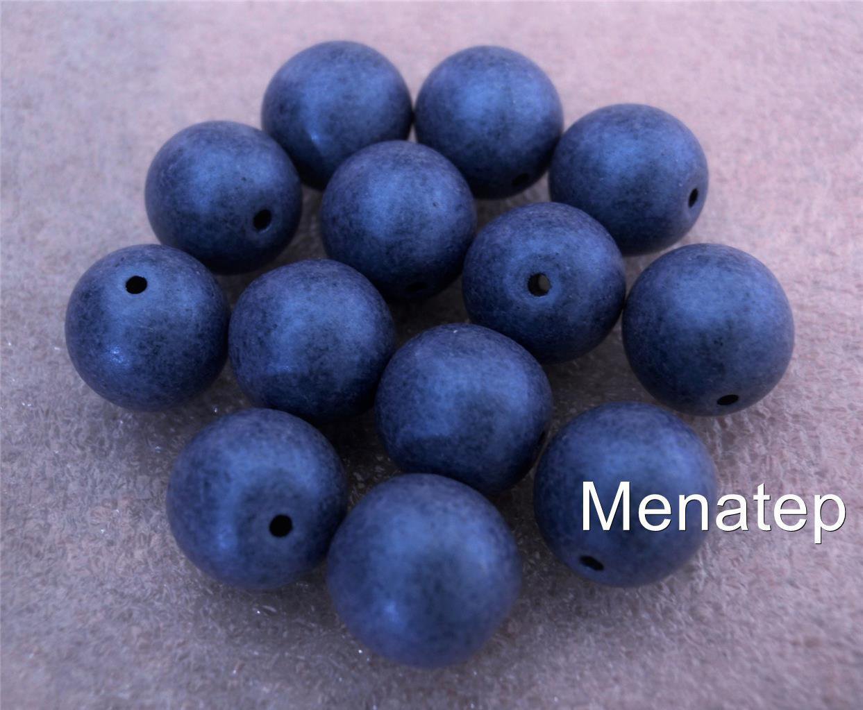 10 10mm Czech Glass Round Beads: Metallic Suede - Blue