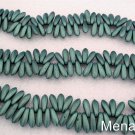 50 3x10mm Czech Glass Dagger Beads: Metallic Suede Light Green