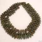 50 3x10mm Czech Glass Dagger Beads: Milky Turquoise - Copper Picasso