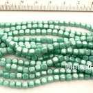 50 4x4mm Czech Glass Cube Beads: Luster - Opaque Turquoise