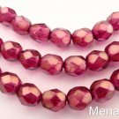25 6mm Czech Glass Firepolish Beads: Halo - Madder Rose