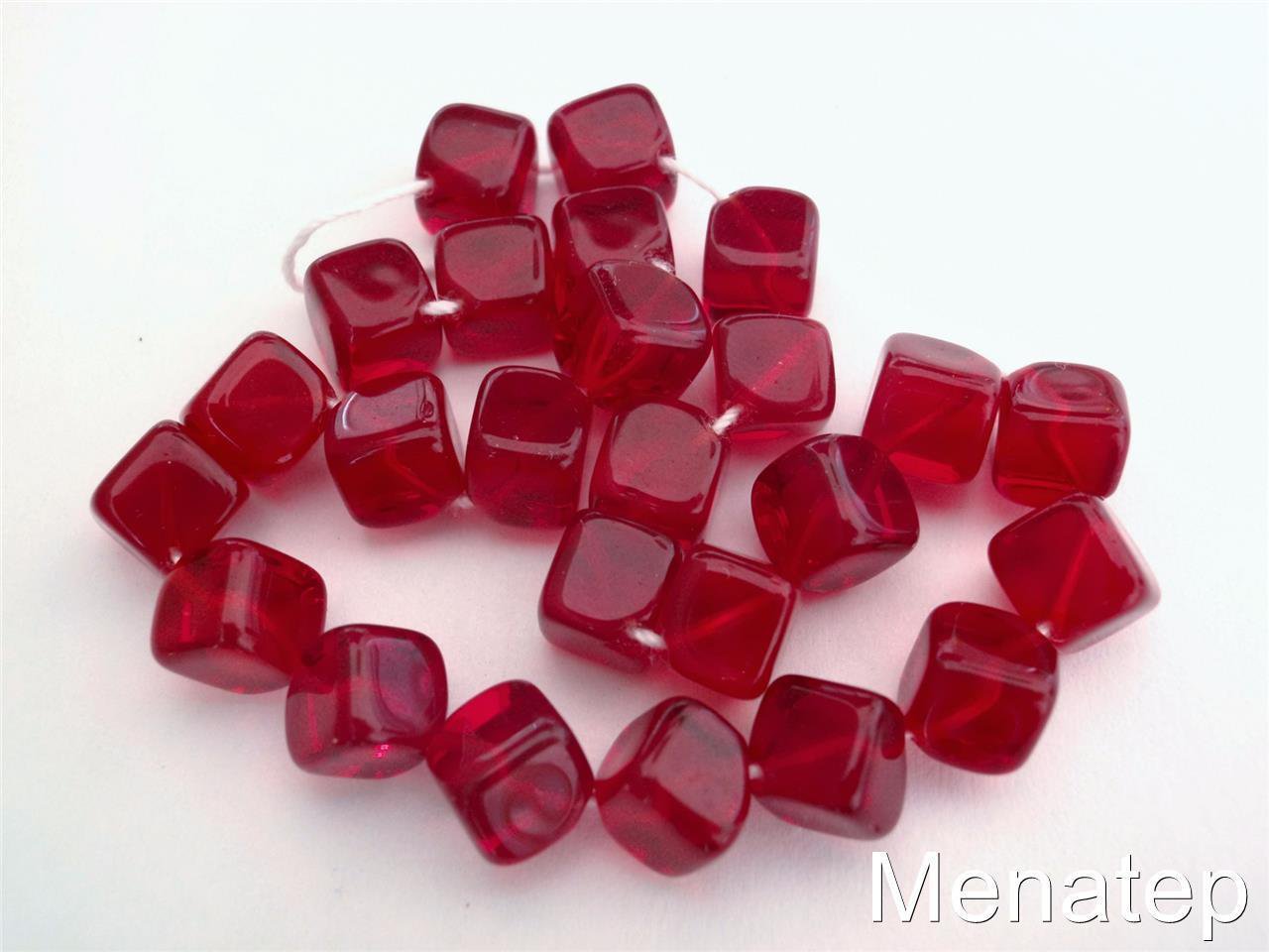 25 8mm Czech Glass Diagonal Hole Cube Beads: Siam/Ruby