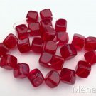 25 8mm Czech Glass Diagonal Hole Cube Beads: Siam/Ruby