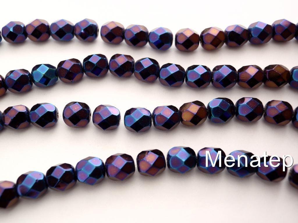 25 6mm Czech Glass Firepolished Beads: Iris - Blue