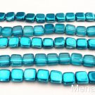 25 6 x 6 x 3 mm CzechMates Two Hole Tile Beads: Mirror - Teal