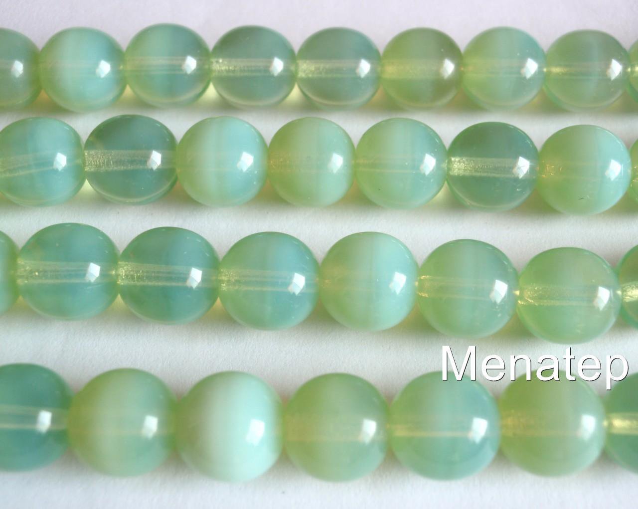 10 10 mm Czech Glass Round Beads: Milky Peridot