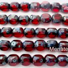 25 6 mm Czech Glass Antique Style Triangle Beads: Siam/Ruby - Picasso