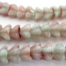 25 8 mm Czech Glass Bell Flower Beads: Pistachio/Raspberry Swirl