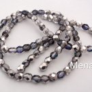 25 6 mm Czech Glass Firepolish Beads: Silver/Blue/Crystal