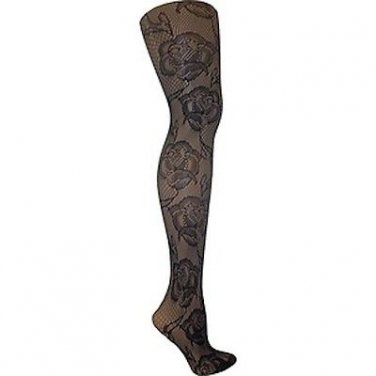 Betsey Johnson FLORAL VINES FISHNET Tights, 60210, BLACK, SMALL/MEDIUM