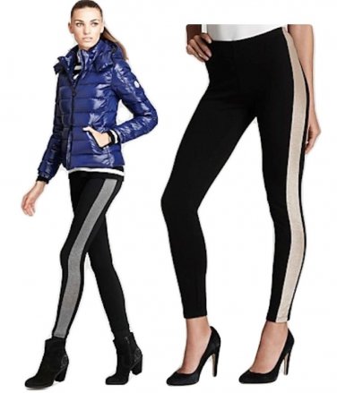 New, Only Hearts Metallic Side Strip Tuxedo Leggings, GOLD or SILVER
